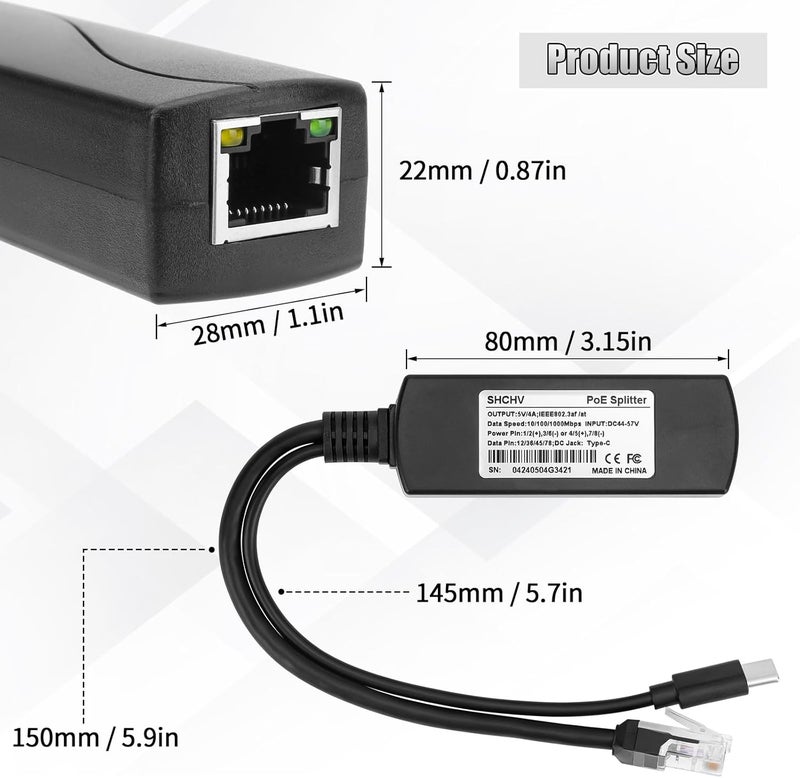 FPVERA Gigabit Poe Splitter 5V 4A Type-C, Power Over Ethernet Adapter for Raspberry Pi 5, Power Supply Exchanger,IEEE 802.3af/at Compliant 10/100/1000mbps for Rpi5, IP Camera, Tablets, Dropcam and More - Image 5